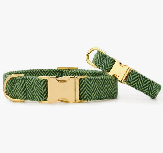Foggy Dog Green Herringbone Dog Collar